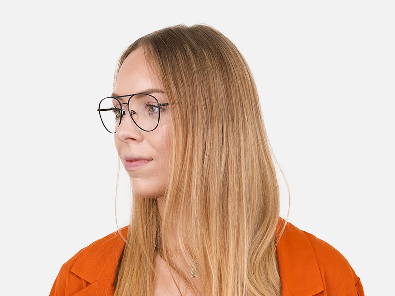 Black Flat Bridge Metal Aviator Glasses - 1
