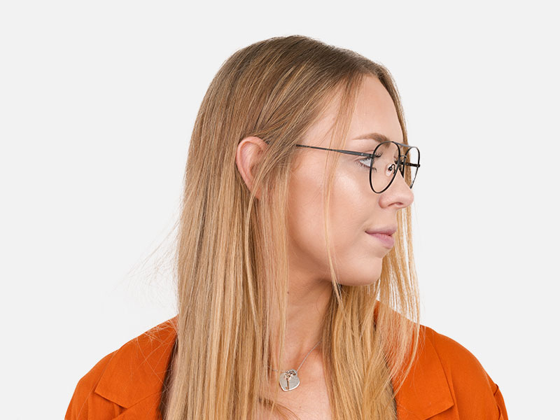 Black Flat Bridge Metal Aviator Glasses - 1