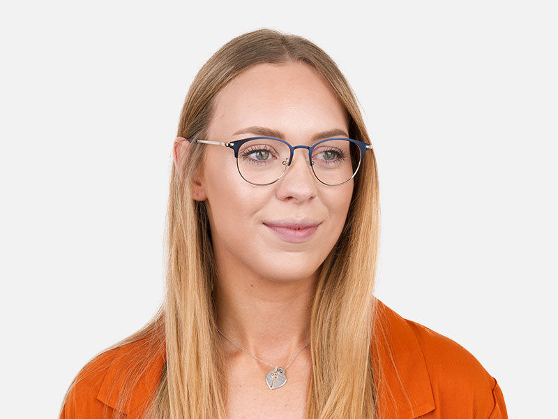 Keyhole Silver Navy Blue Browline Glasses in Round - 1