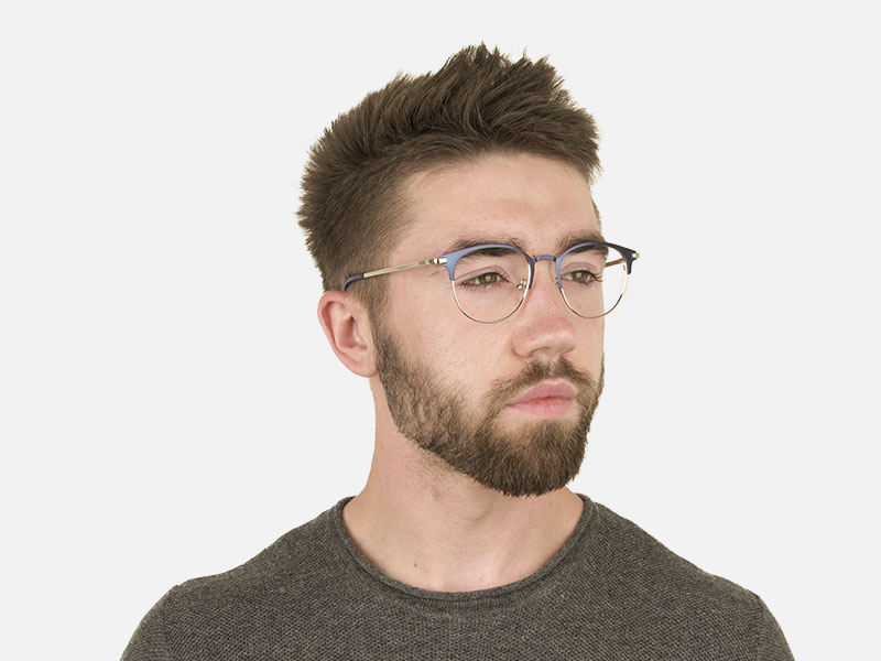Keyhole Silver Navy Blue Browline Glasses in Round - 1