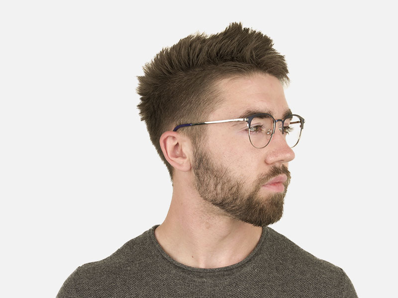 Keyhole Silver Navy Blue Browline Glasses in Round - 1