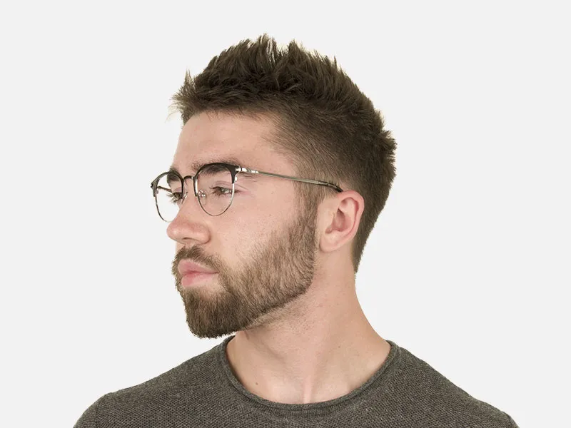 Silver & Black Keyhole Browline Glasses in Round - 2