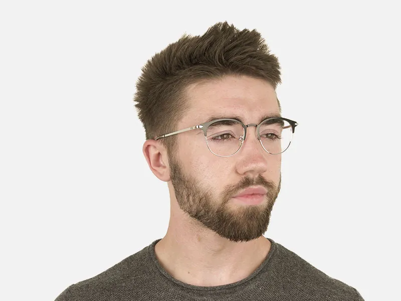 Silver & Black Keyhole Browline Glasses in Round - 2