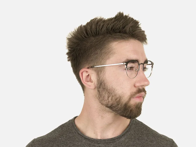 Silver & Black Keyhole Browline Glasses in Round - 2