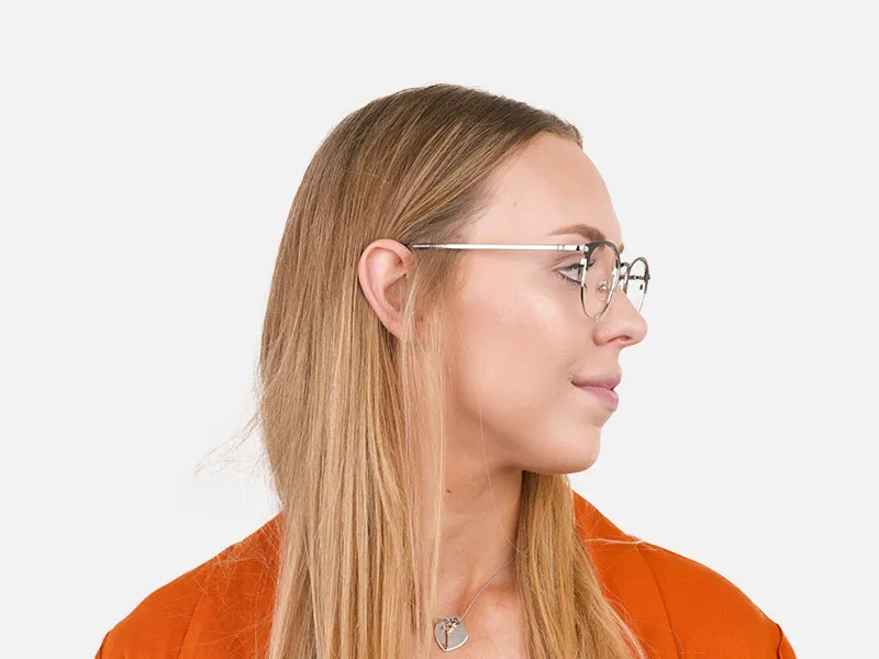 Silver & Black Keyhole Browline Glasses in Round - 2