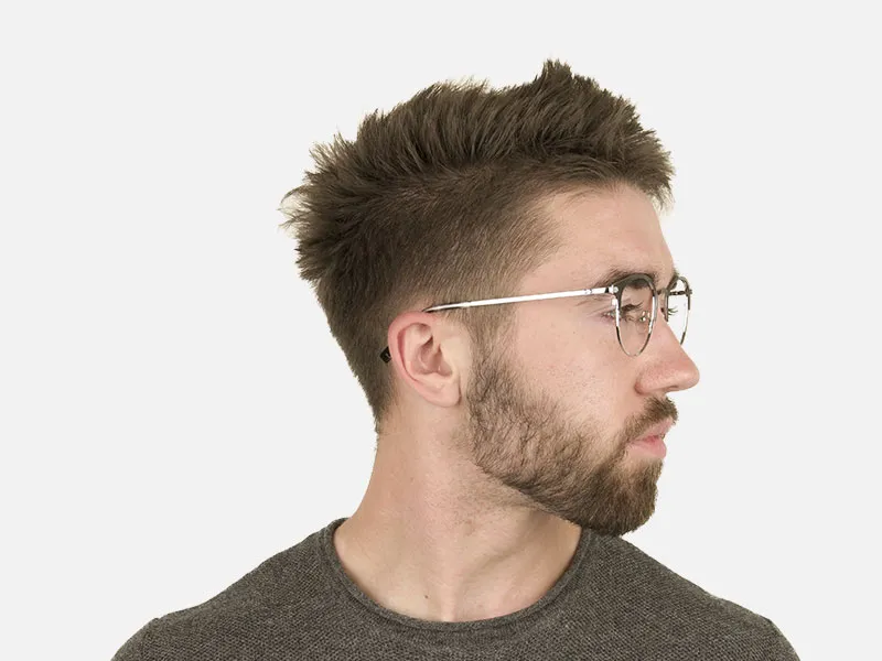 Silver & Black Keyhole Browline Glasses in Round - 2