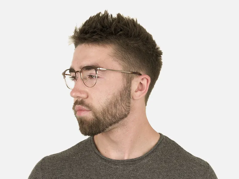 Brown & Gold Keyhole Browline Glasses in Round - 2