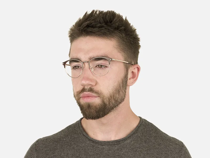 Brown & Gold Keyhole Browline Glasses in Round - 2