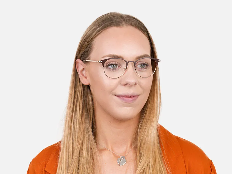 Brown & Gold Keyhole Browline Glasses in Round - 2