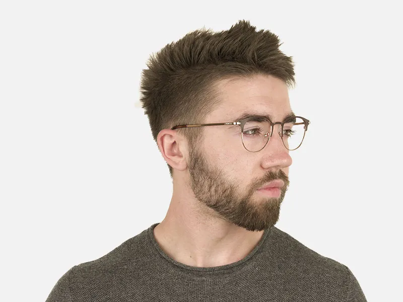 Brown & Gold Keyhole Browline Glasses in Round - 2