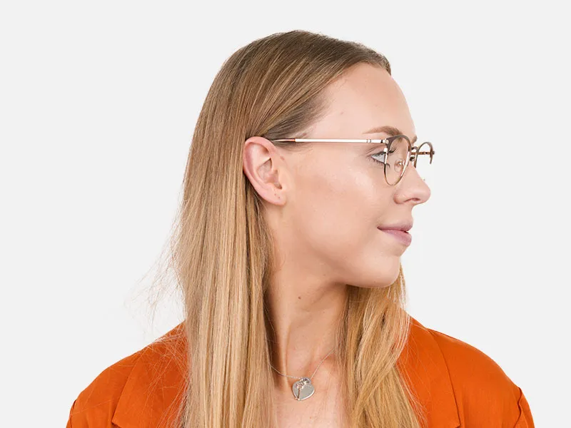 Brown & Gold Keyhole Browline Glasses in Round - 2