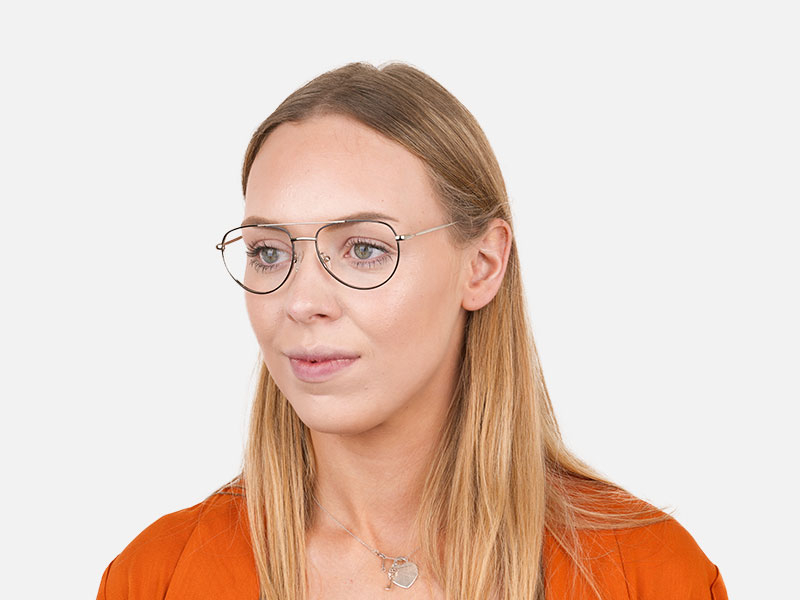 Black & Silver Aviator Glasses in Metal - 1