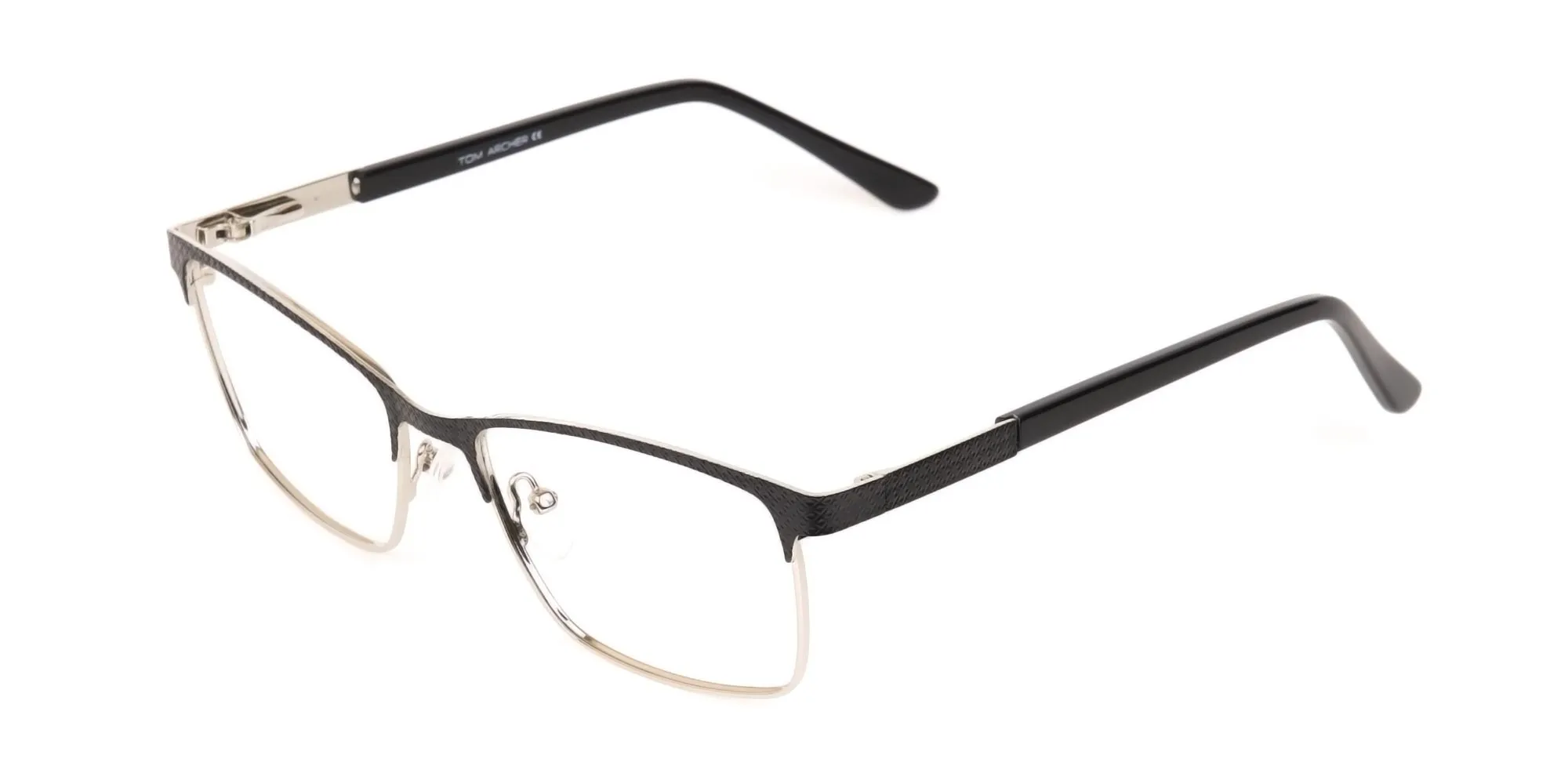 Black Silver Metal Rectangular Glasses Frame-2