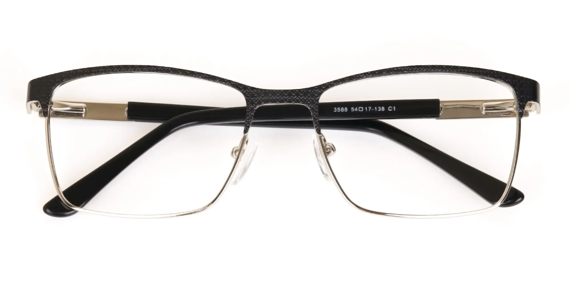 Black Silver Metal Rectangular Glasses Frame-2