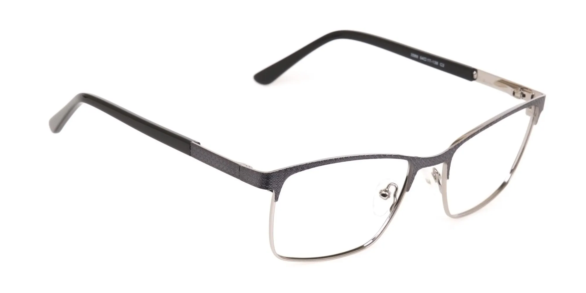 Black and Silver Grey Gunmetal Rectangle Glasses-2