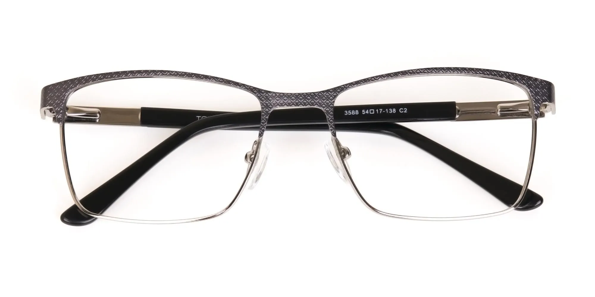 Black and Silver Grey Gunmetal Rectangle Glasses-2