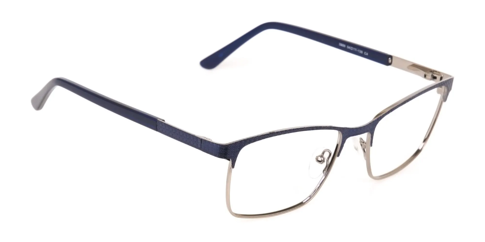 Royal Blue & Gunmetal Rectangular Metal Glasses-2