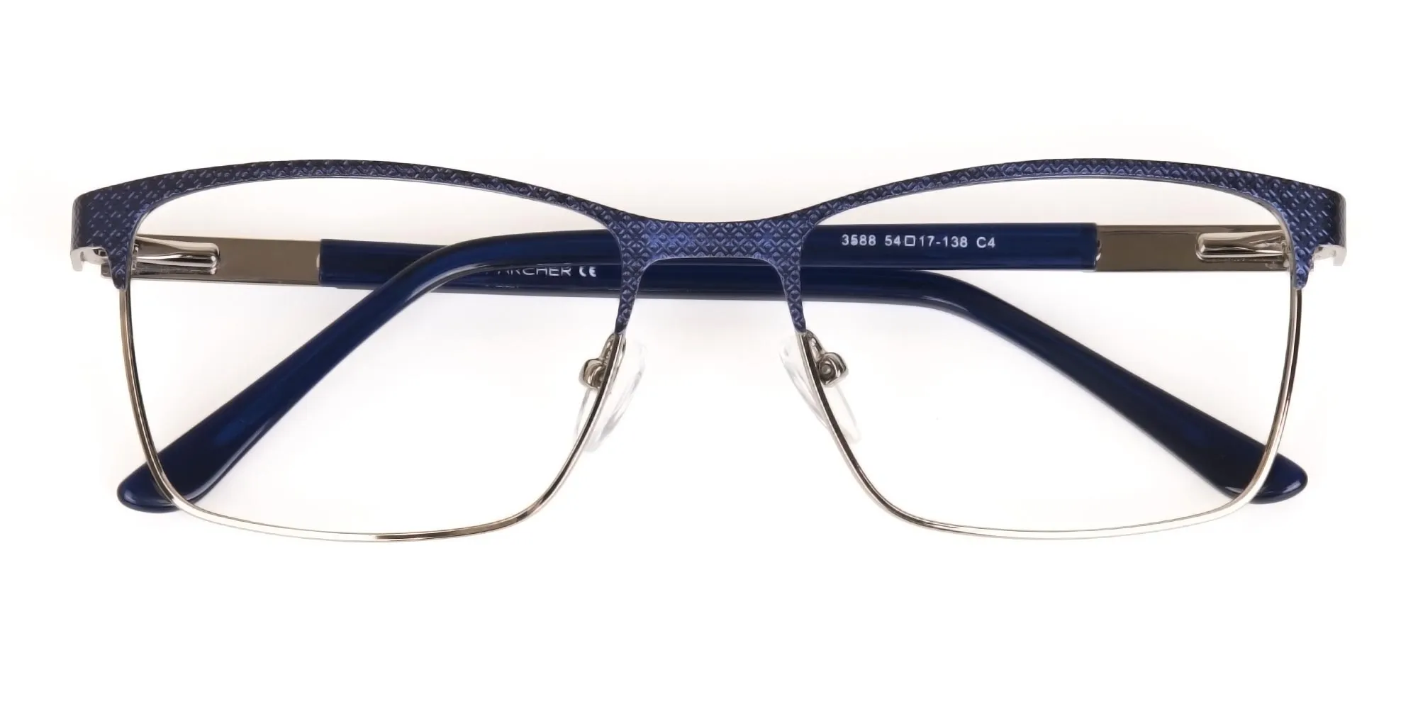 Royal Blue & Gunmetal Rectangular Metal Glasses-2
