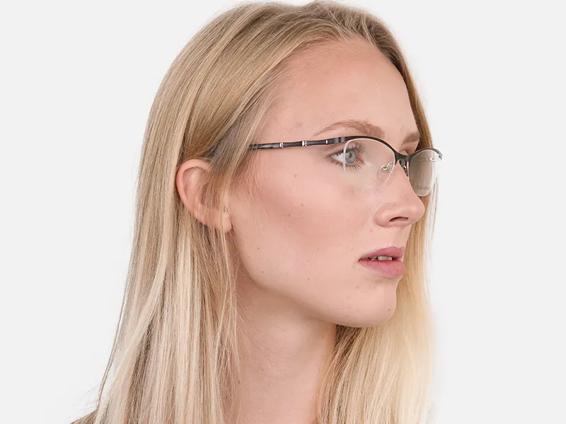 Matte Black Marble Metal Oval Cateye Glasses Women-2