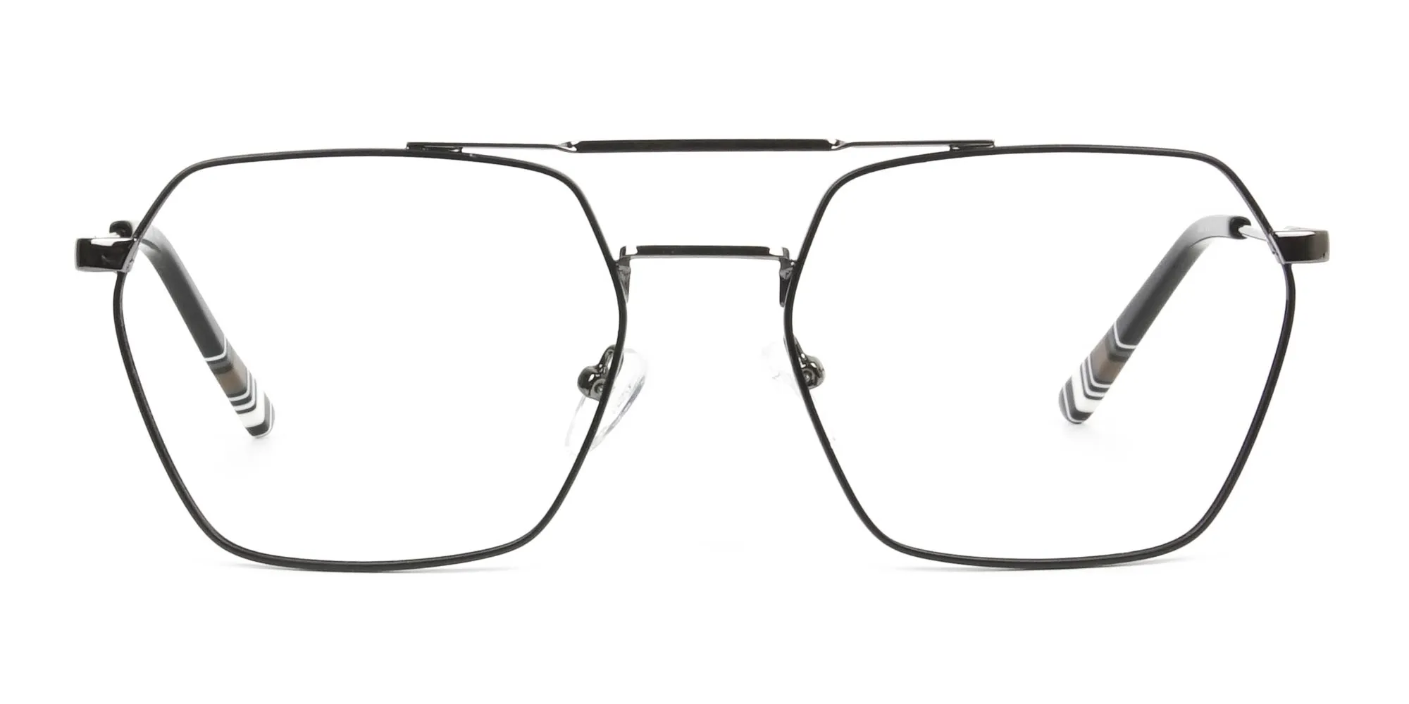 Hipster Geometric Black & Gunmetal Thin Metal Frame Glasses  - 2