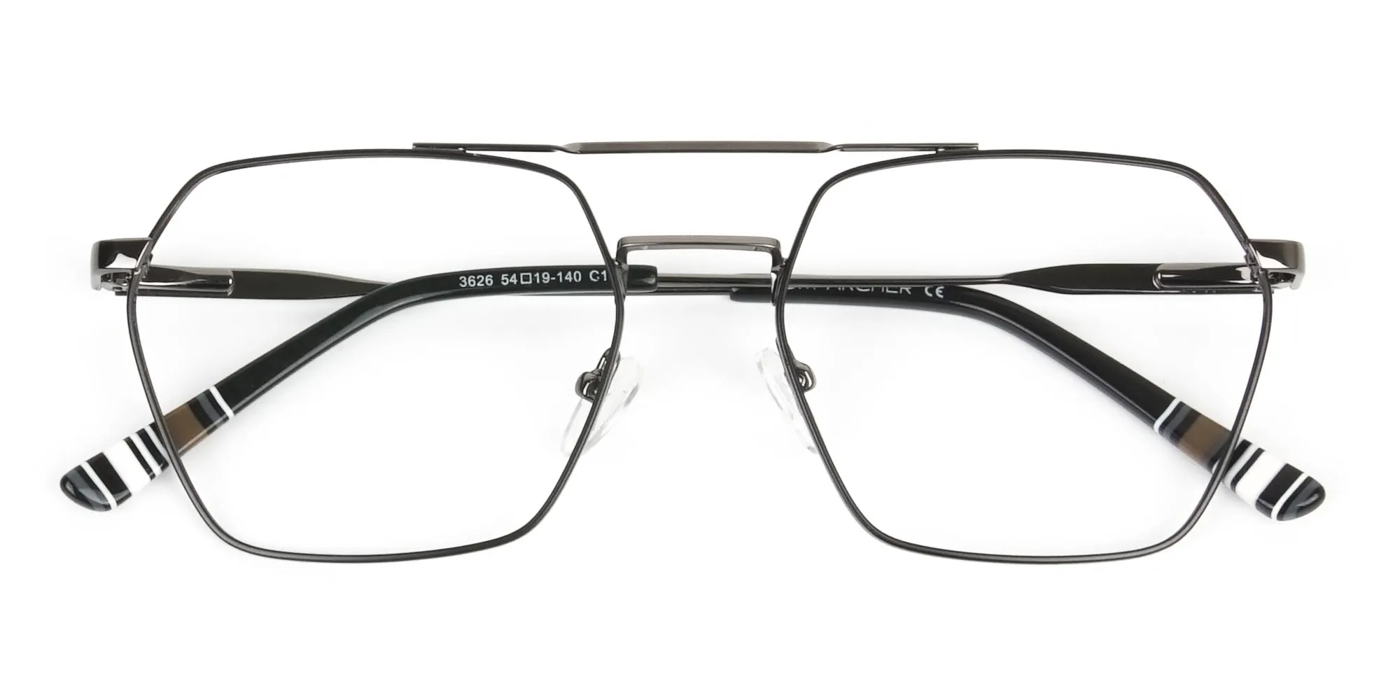 Hipster Geometric Black & Gunmetal Thin Metal Frame Glasses  - 2