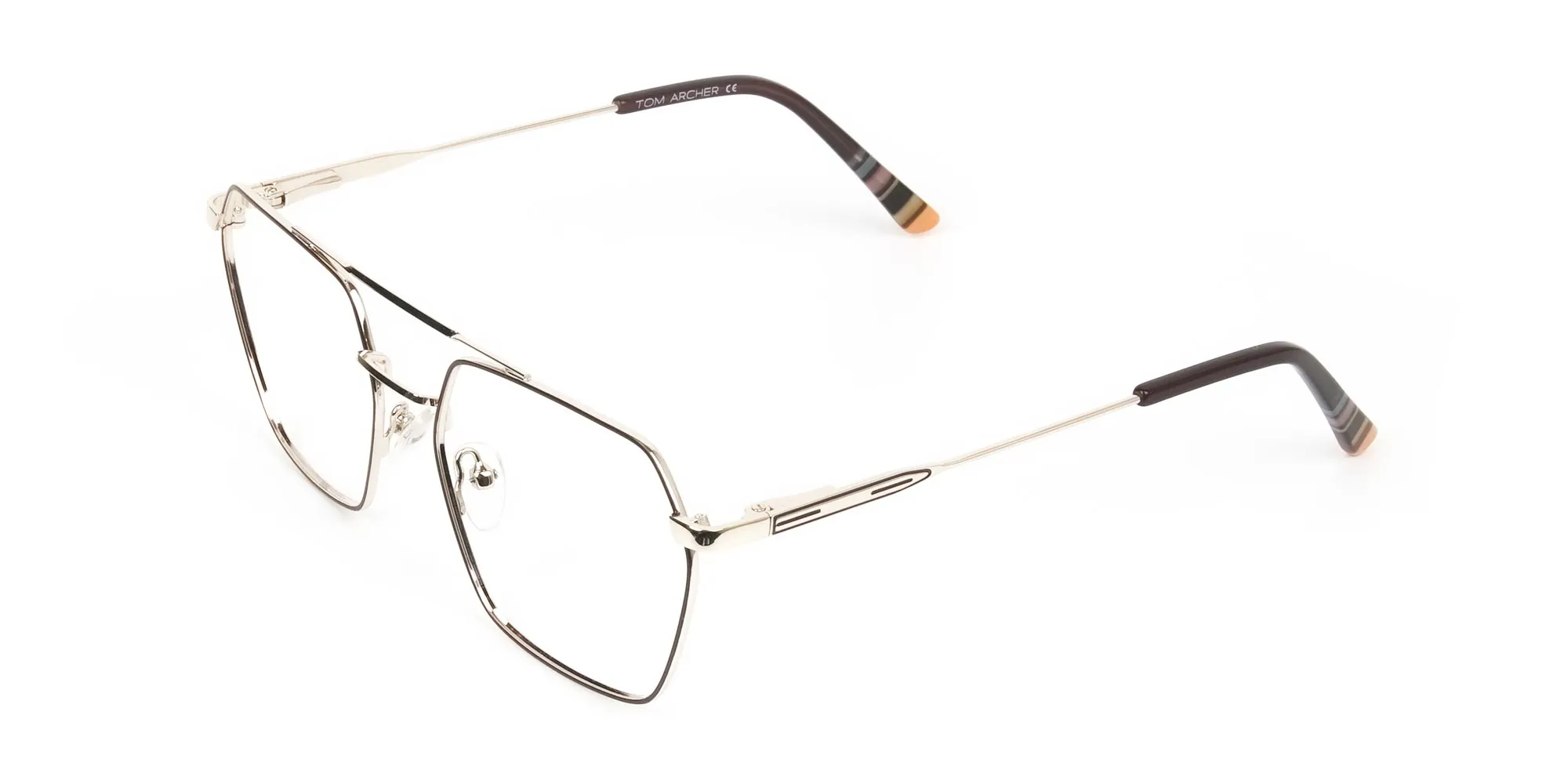 Hipster Geometric Gold & Brown Thin Metal Frame Glasses  - 2