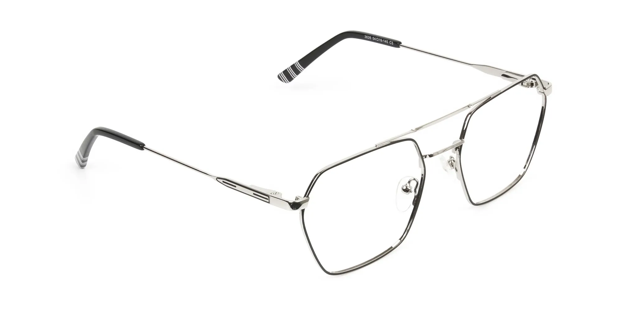 Black & Silver Thin Metal Glasses in Hipster Geometric Frame - 2