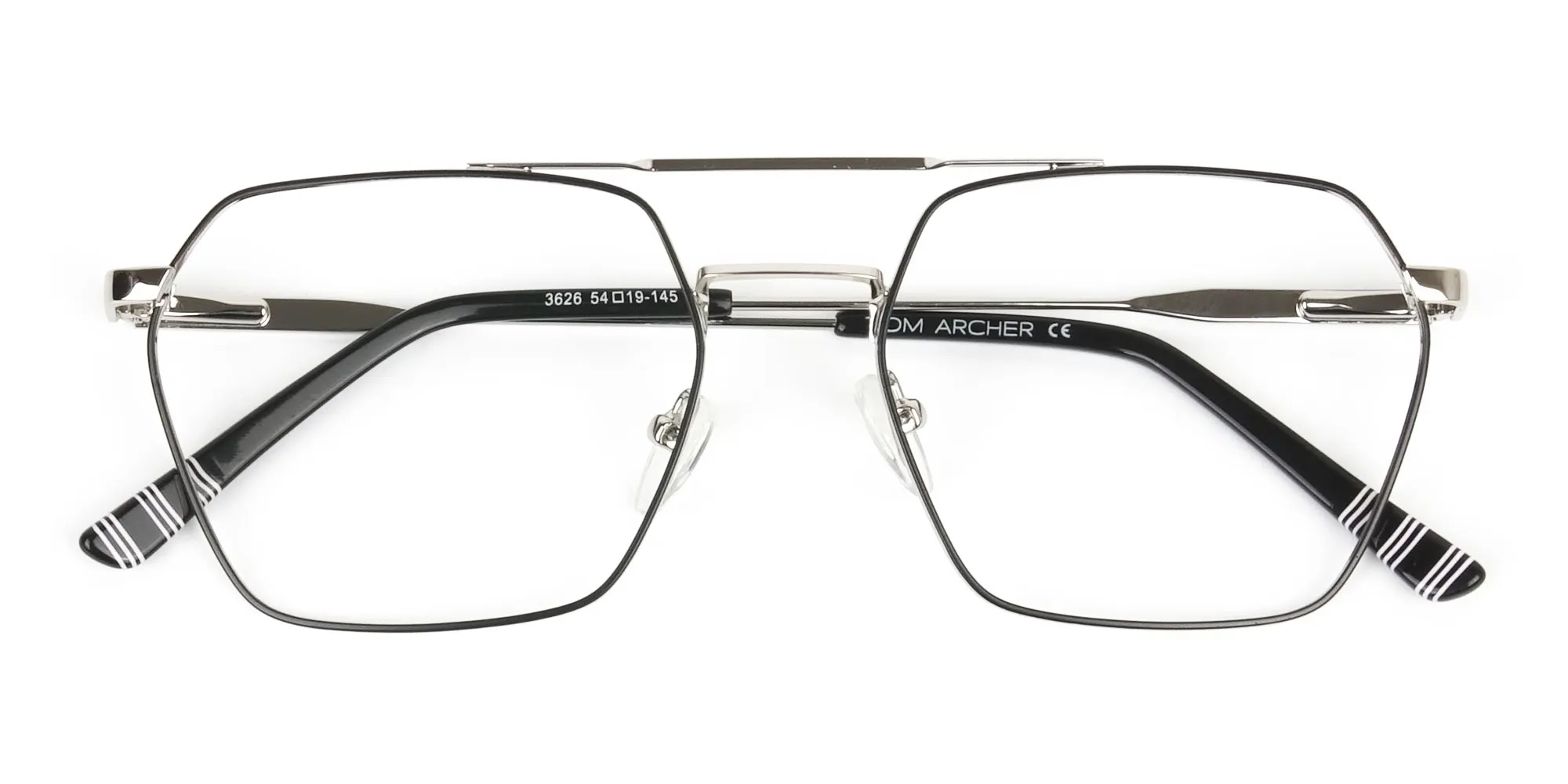 Black & Silver Thin Metal Glasses in Hipster Geometric Frame - 2