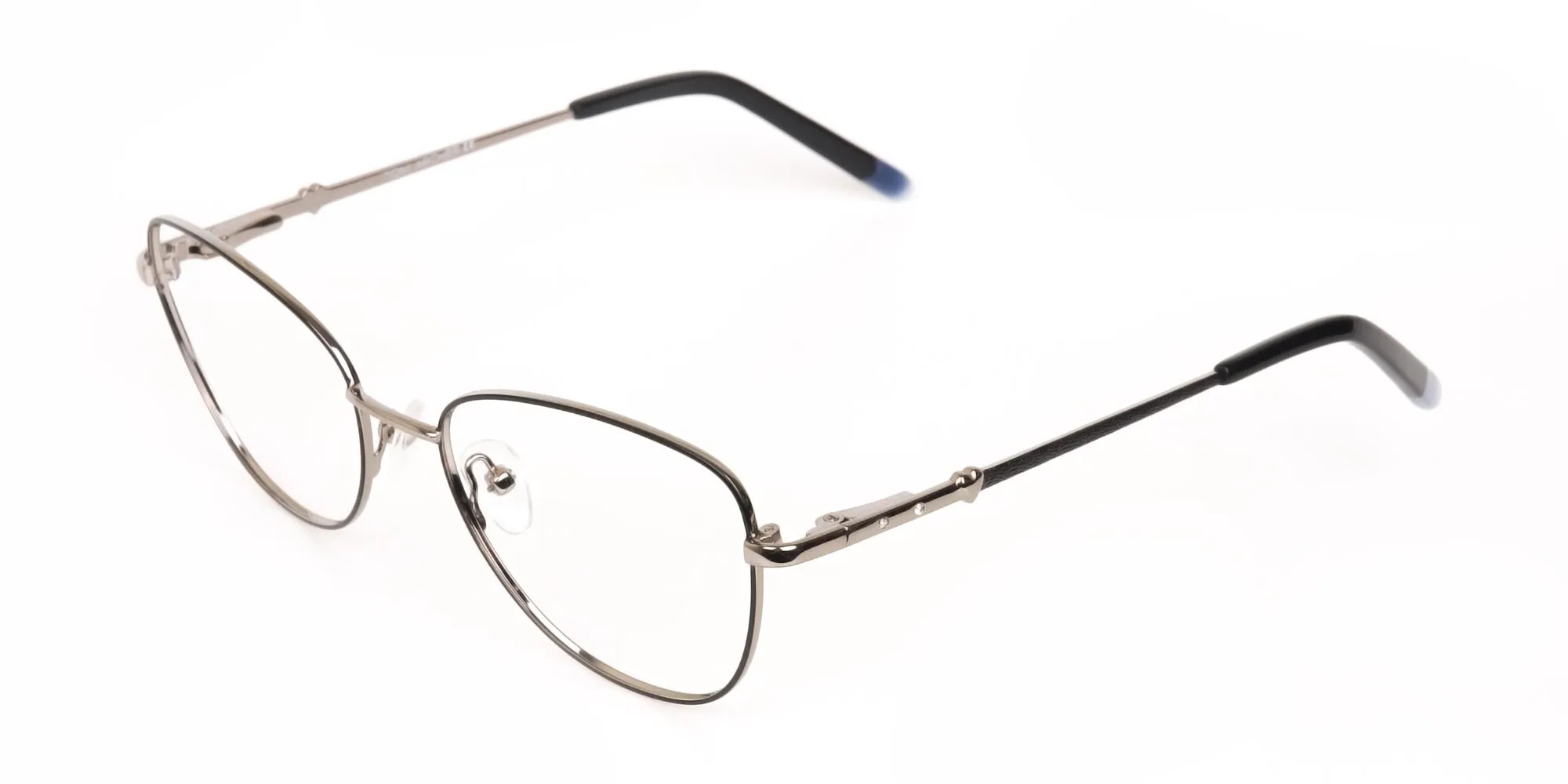 Black & Silver Metal Cat Eye Glasses Women-1