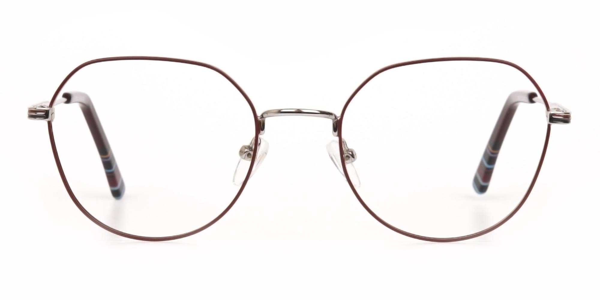 Oversized Square Glasses in Burgundy & Silver