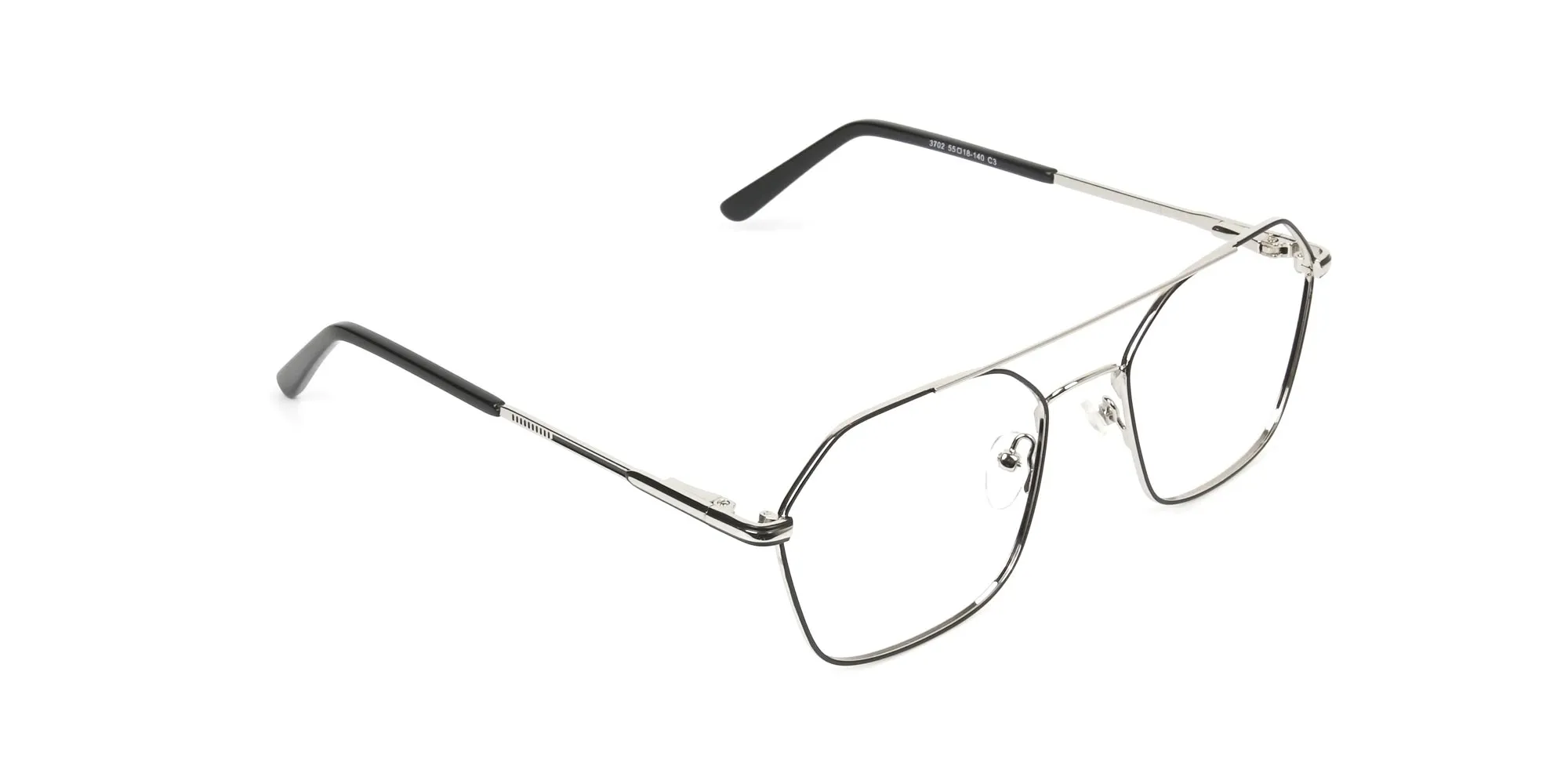 Geometric Pilot Black & Silver Spectacles - 2 