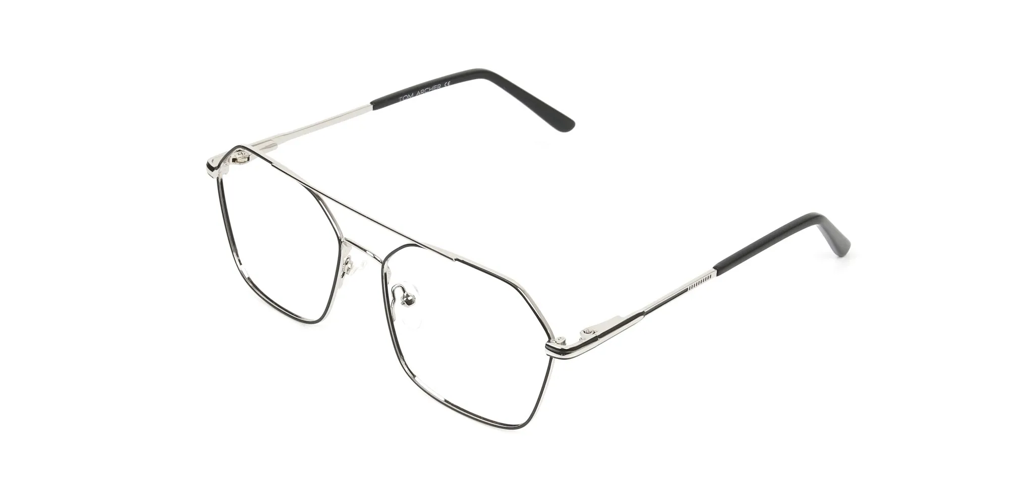 Geometric Pilot Black & Silver Spectacles - 2