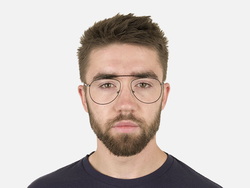 Silver & Dark Navy Thin Metal Aviator Frame Glasses - 1
