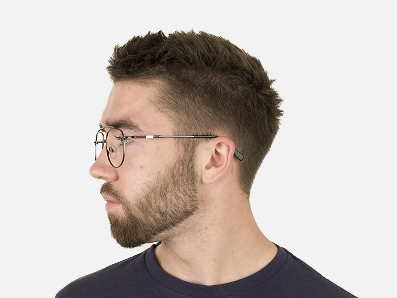 Silver & Dark Navy Thin Metal Aviator Frame Glasses - 1