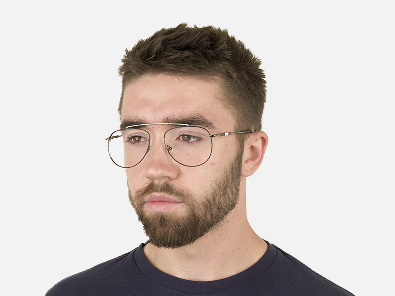 Silver & Dark Navy Thin Metal Aviator Frame Glasses - 1