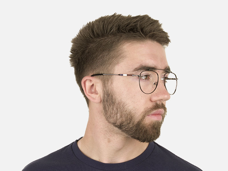Silver & Dark Navy Thin Metal Aviator Frame Glasses - 1