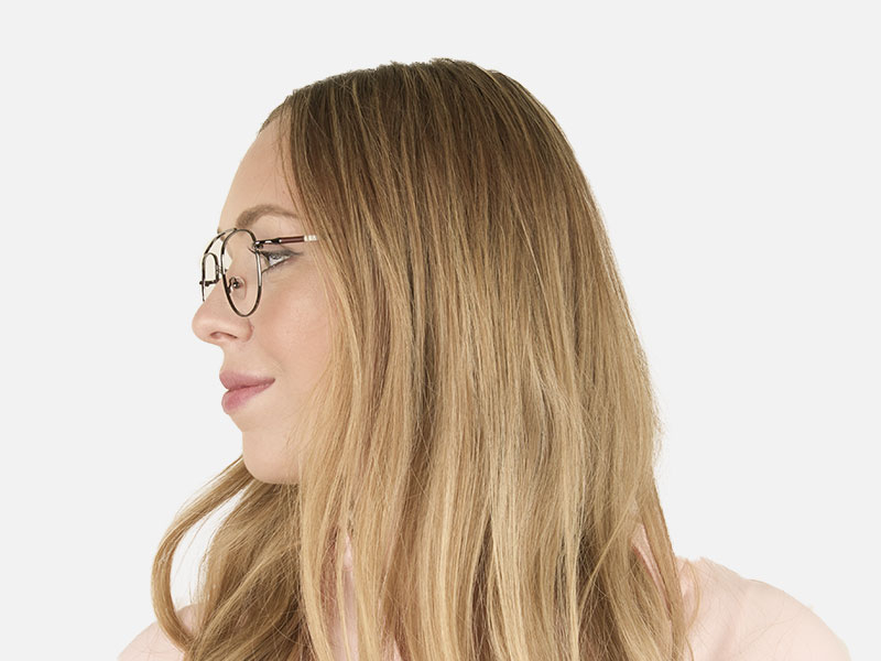 Silver & Dark Navy Thin Metal Aviator Frame Glasses - 1