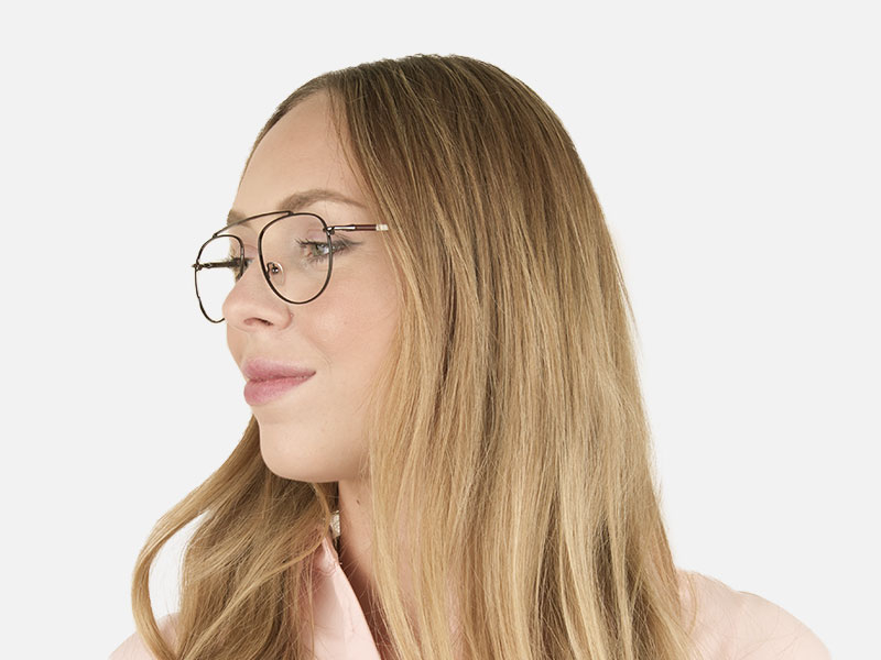 Silver & Dark Navy Thin Metal Aviator Frame Glasses - 1