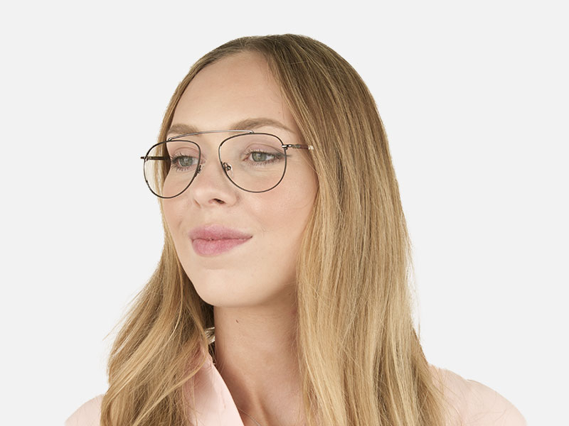 Silver & Dark Navy Thin Metal Aviator Frame Glasses - 1