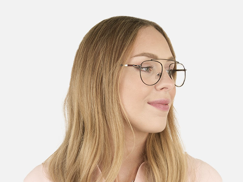Silver & Dark Navy Thin Metal Aviator Frame Glasses - 1
