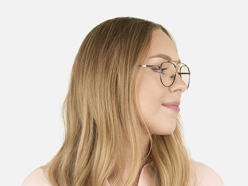 Silver & Dark Navy Thin Metal Aviator Frame Glasses - 1