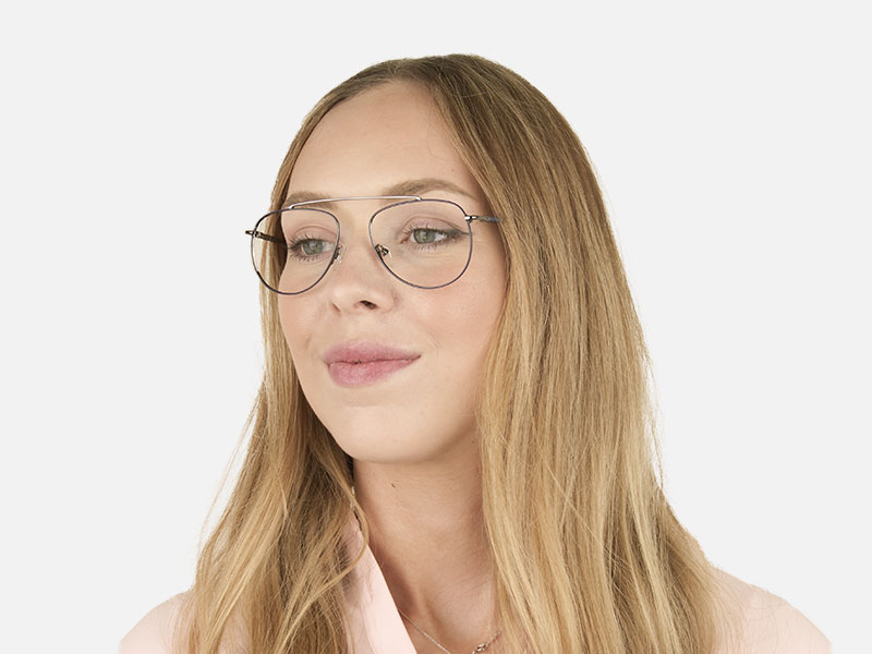 Gunmetal & Dark Navy Thin Metal Aviator Glasses - 1