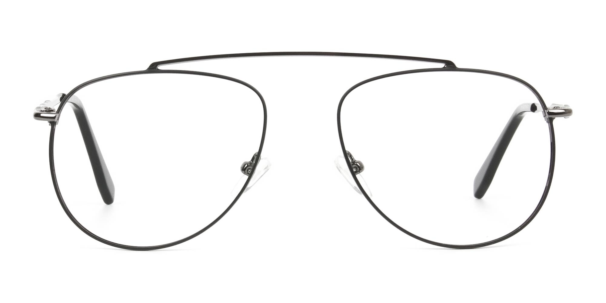 Silver & Dark Navy Thin Metal Aviator Frame Glasses - 1