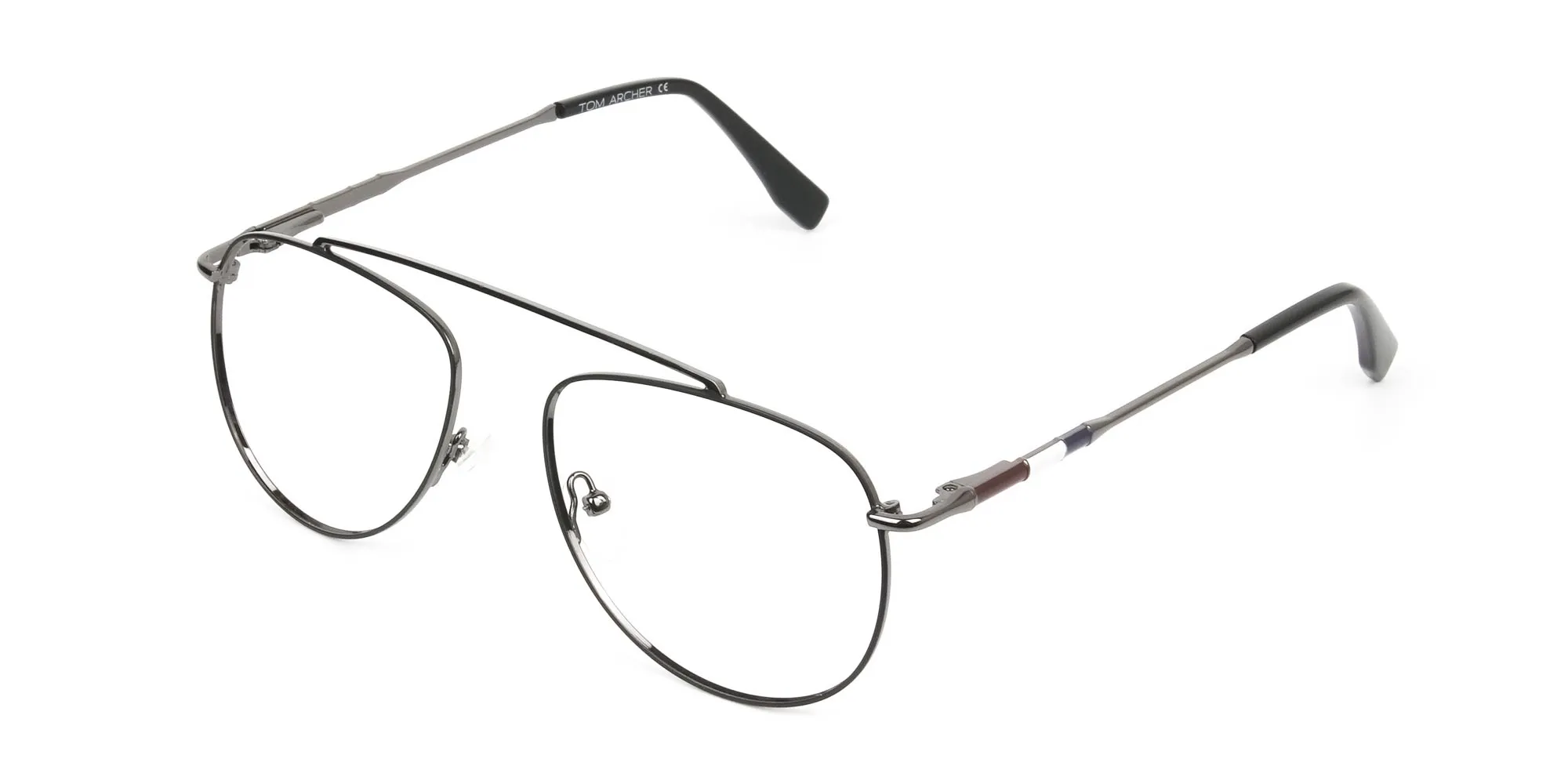 Silver & Dark Navy Thin Metal Pilot Frame Glasses - 2