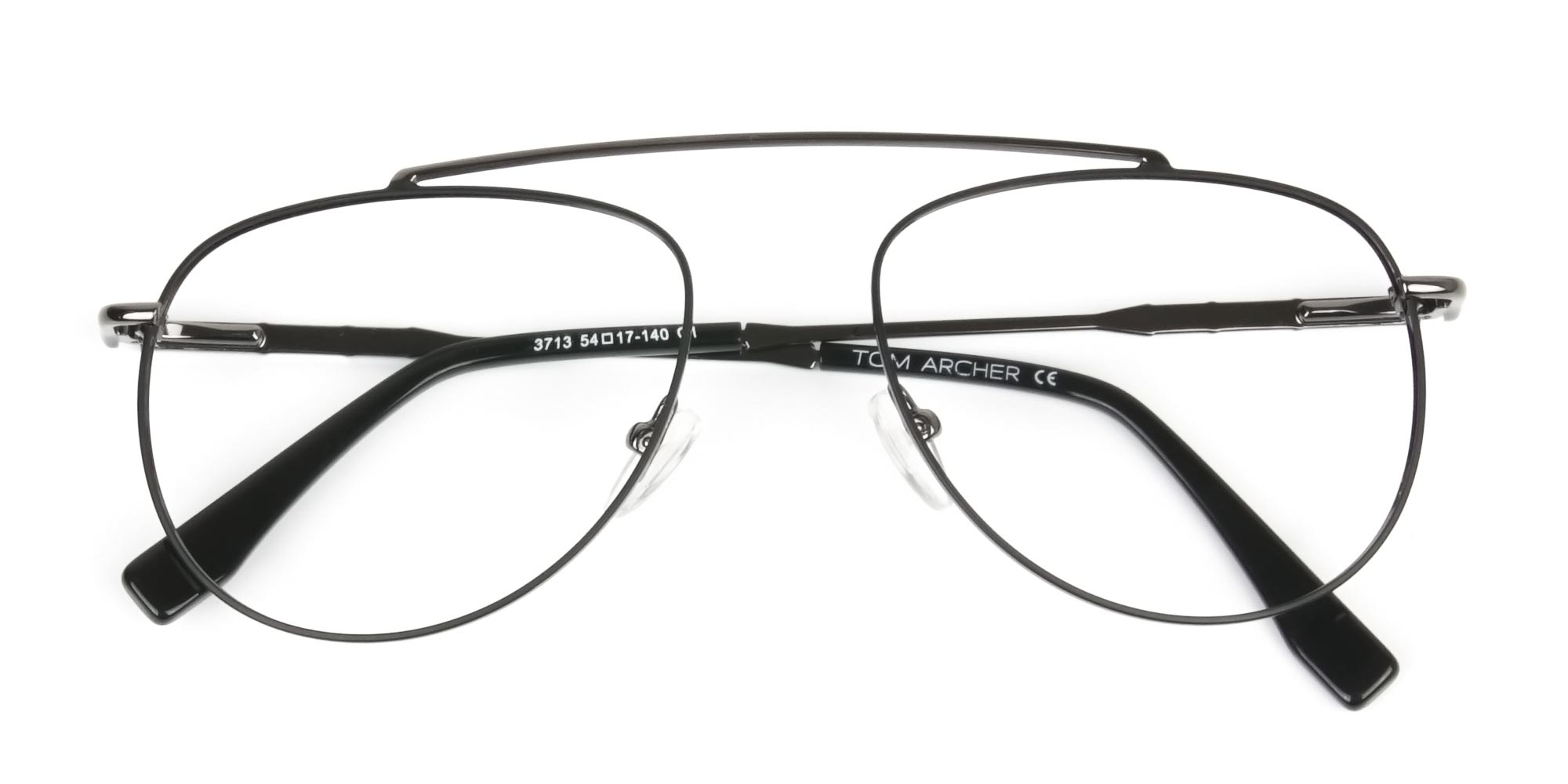 Silver & Dark Navy Thin Metal Aviator Frame Glasses - 1