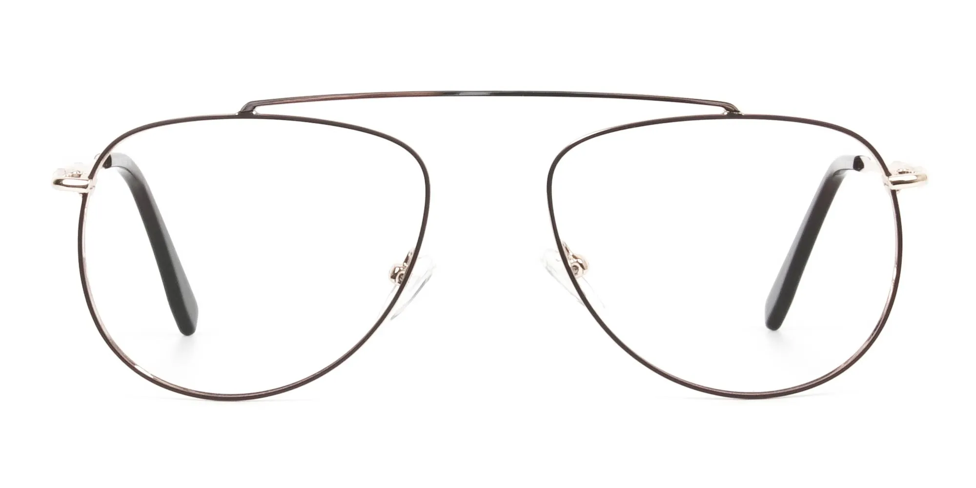 Gold & Brown Thin Metal Pilot Glasses - 2