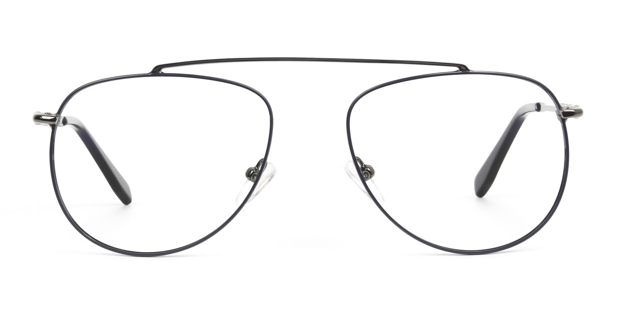 Gunmetal & Dark Navy Thin Metal Aviator Glasses - 1