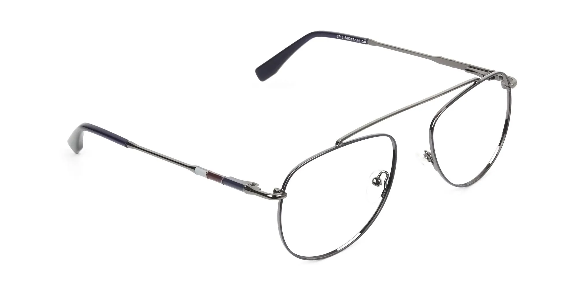 Gunmetal & Dark Navy Thin Metal Pilot Glasses - 2