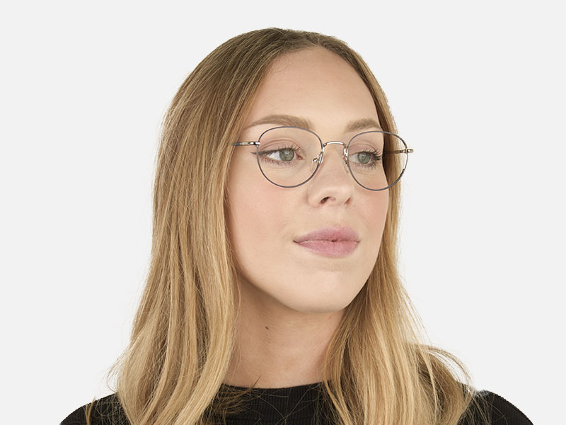 Lightweight Silver & Royal Blue Round Spectacles - 1