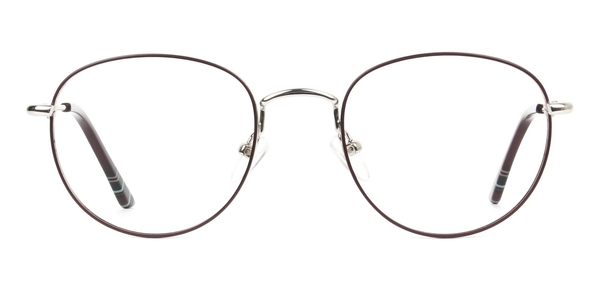 Lightweight Burgundy & Silver Round Spectacles  - 1